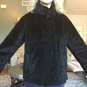 Talbots faux Persian lamb.Black size M Petite.Black jacket